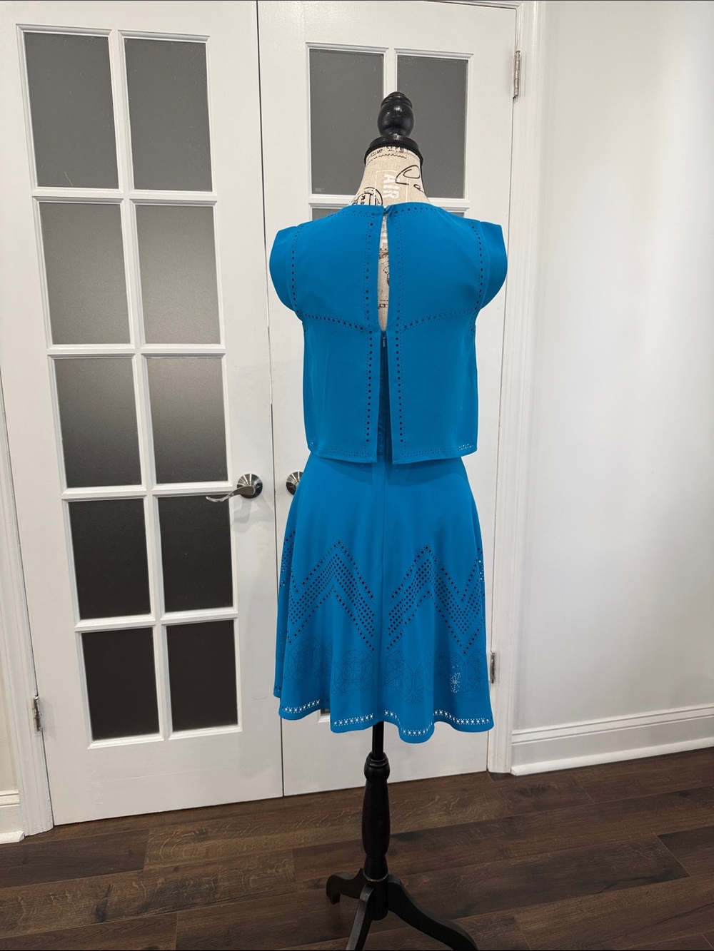 Karen Millen Bright Blue Perforated One Piece Dress - Picture 3 of 3